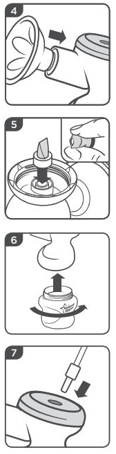 Diagramma della pompa mammaria elettrica come smontare etichettato 1-7